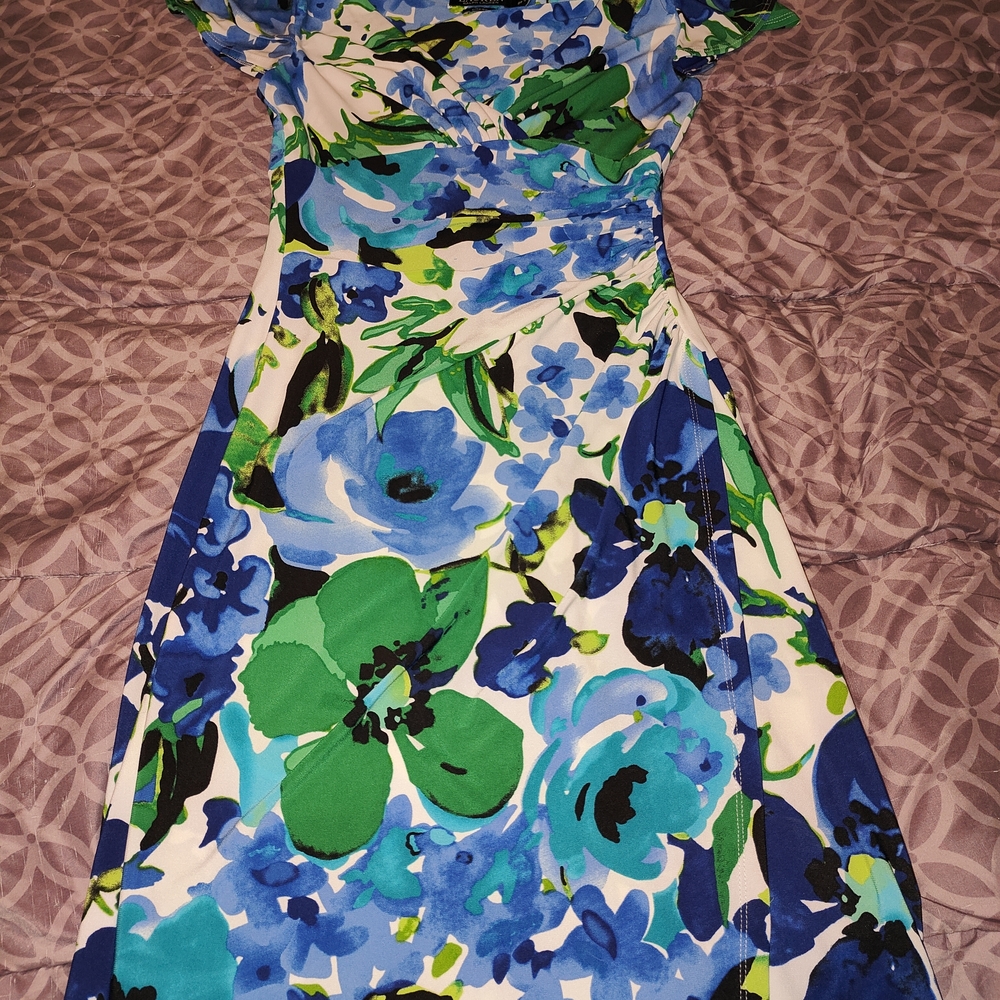 Ralph Lauren Blue and Green Floral Midi Dress